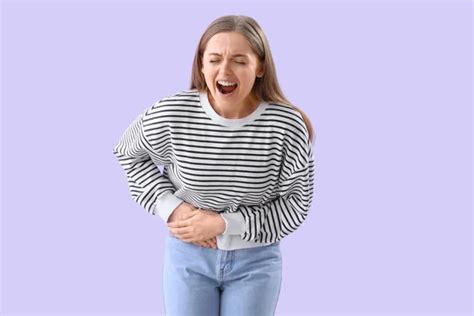 Young Woman Appendicitis White Background — Stock Photo © serezniy #646921936