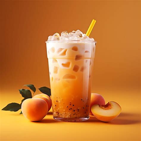 Premium AI Image | Photo of Peach Bubble Tea Peach Flavored Tea Base ...