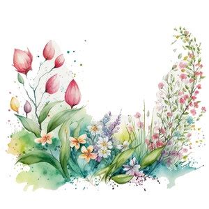 10 Watercolor Spring Border Clipart Jpgs,commercial Use,digital Download,card Making, Mixed ...