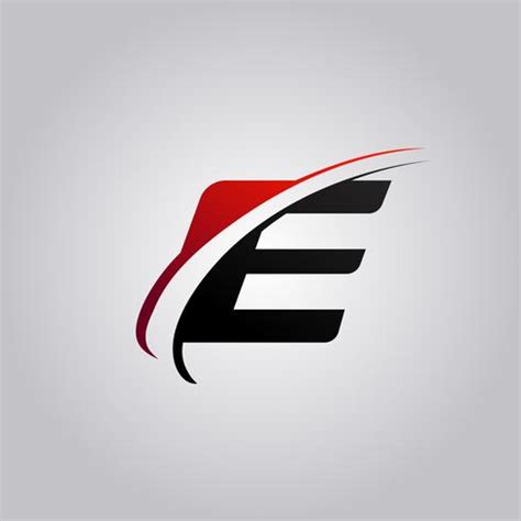 initial E Letter logo with swoosh colored red and black 587678 Vector ...