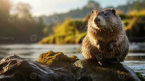 Close-up photo of a Nutria looking in their habitat. Generative AI ...