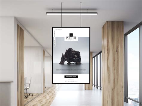 Free Office Indoor Hanging Poster Mockup (PSD)