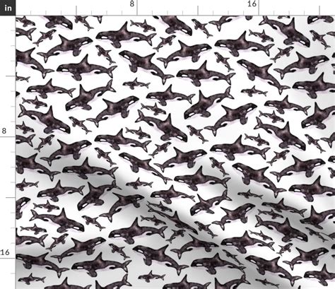 Watercolor Orca Pattern Fabric | Spoonflower