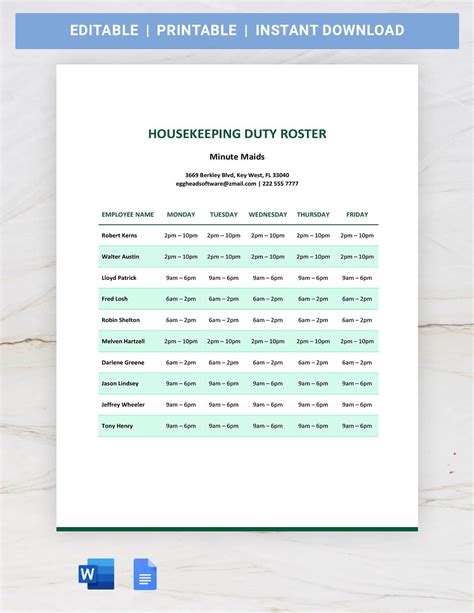 Security Duty Roster Template in Google Docs, Word - Download | Template.net