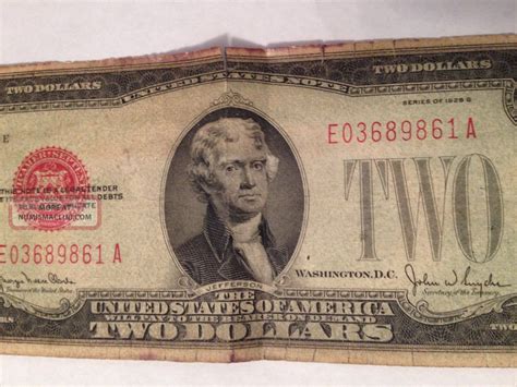 Series 1928 G $2 Red Seal Two Dollar Jefferson United States Note ...