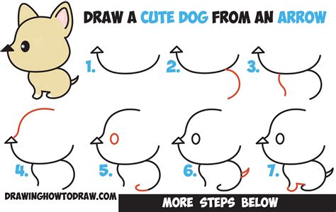 How to Draw a Cute Cartoon Dog (Kawaii Style) from an Arrow Easy Step by Step Drawing Tutorial ...