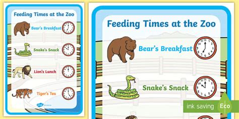 Feeding Times at the Zoo A4 Display Poster - Twinkl