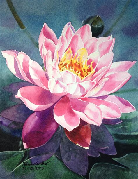 a painting of a pink water lily