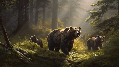 Grizzly Bears In The Forest Painting Wallpapers Backgrounds | JPG Free ...