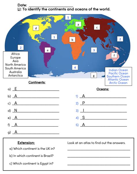 Continents and Oceans of the World - KS1 & KS2 - presentation and differentiated activity ...