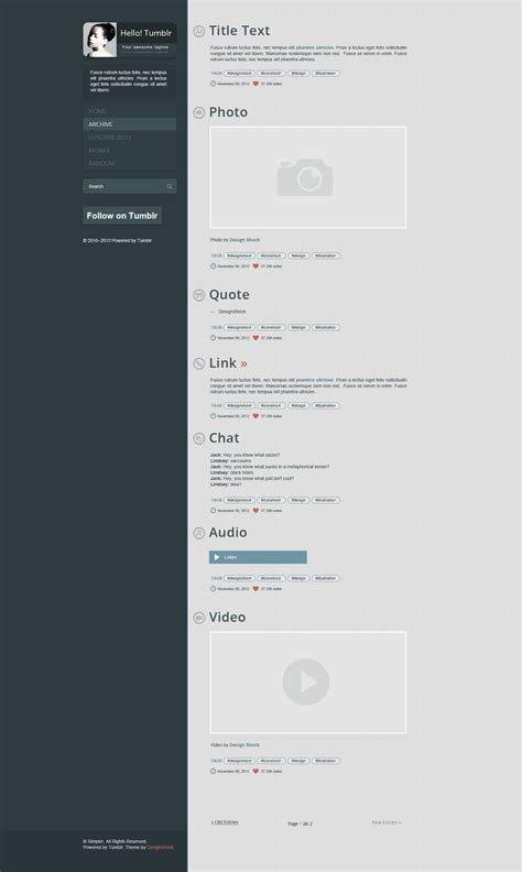 20 Tumblr Themes Pack, With Editable Sources In Photoshop (PSD) | Bypeople