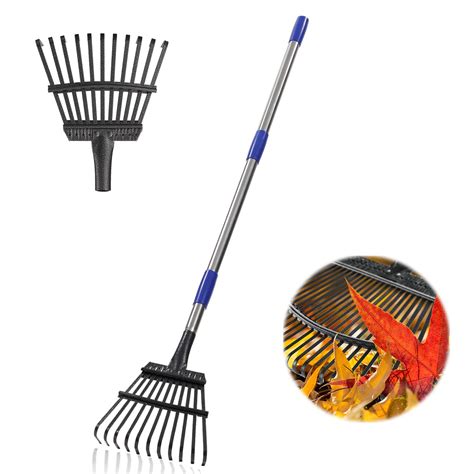 Leaf Rake for Gardening - 8.5" Wide Small Garden Rake for Leaves,11 Tines Metal Shrub Rake,32-74 ...