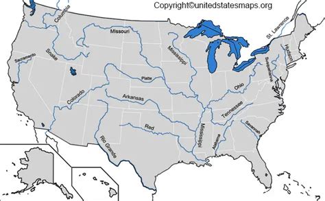 US Rivers Map Printable in PDF [River Map of US]