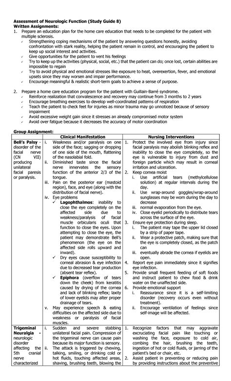 Assessment of Neurologic Function - Strengthening coping mechanisms of the patient by answering ...