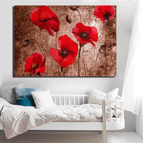 Aliexpress.com : Buy Flower Canvas Art Abstract Red Poppy Flower Oil ...