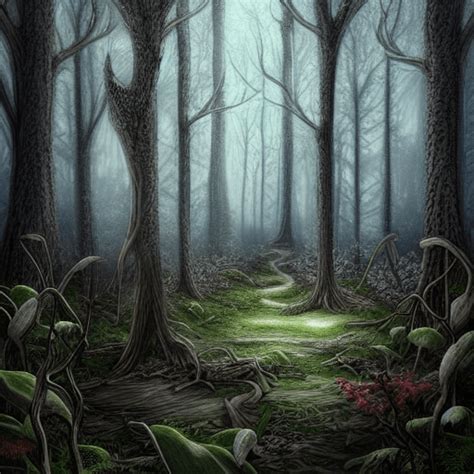 Fantasy Fairytale Forest Clearing with Creepy Trees Background Digital Drawing · Creative Fabrica