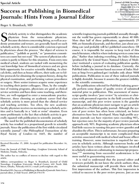 Success at Publishing in Biomedical Journals: Hints From a Journal Editor - Roger A. Brumback, 2009