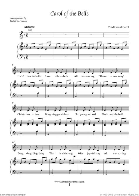 Carol of the Bells Easy Piano Christmas Sheet Music [PDF]