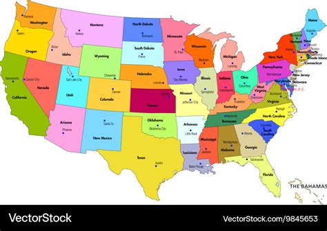 Map usa with states and their capitals Royalty Free Vector