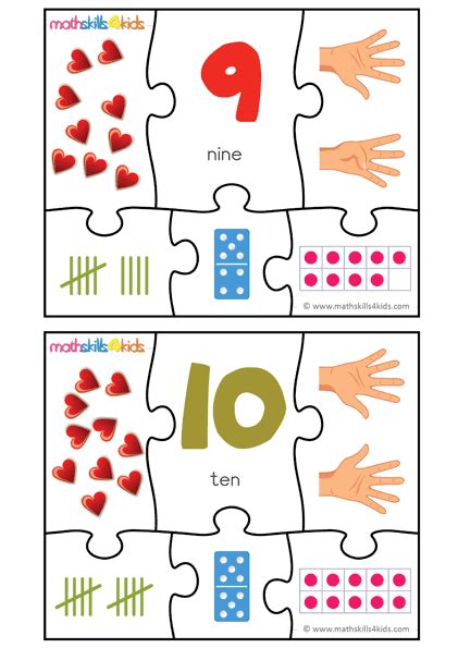 Printable Number matching puzzles | Number Puzzle game for kids