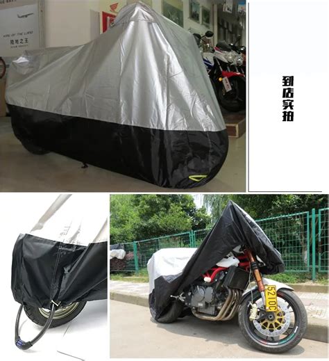 All Season Black Motorbike Cover Waterproof Fits Up To 108" Motors 2 Anti-theft Lock-holes ...