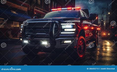 Police Car with Sirens and Lights in the City at Night Stock Illustration - Illustration of ...