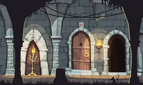 Free Vector | Medieval castle dungeon cartoon composition with stone and wood interiors vector ...