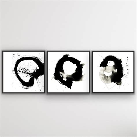 Black & White Zen Abstract Wall Art Printable Set of 3 Large - Etsy