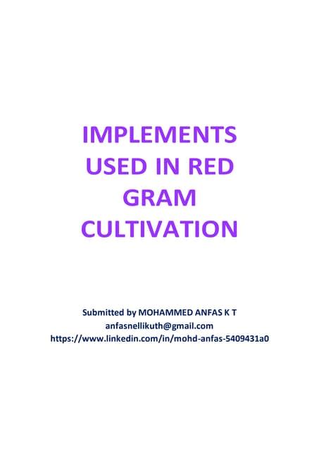 IMPLEMENTS USED IN RED GRAM CULTIVATION (ITS USES AND COST) | PDF