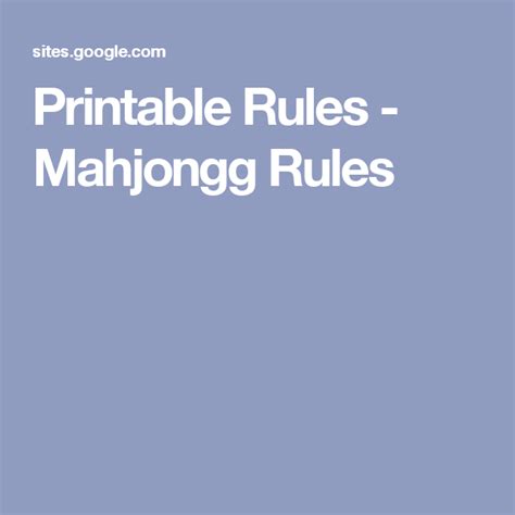 Printable Mahjong Rules