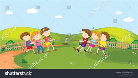 Kids Playing Rope Game Rope Pulling Stock Vector (Royalty Free) 2121525992 | Shutterstock