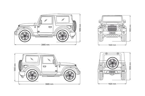 Mahindra Thar 2021 Blueprint - Download free blueprint for 3D modeling