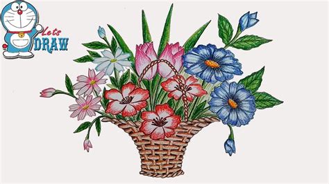 Basket Of Flowers Drawing at GetDrawings | Free download