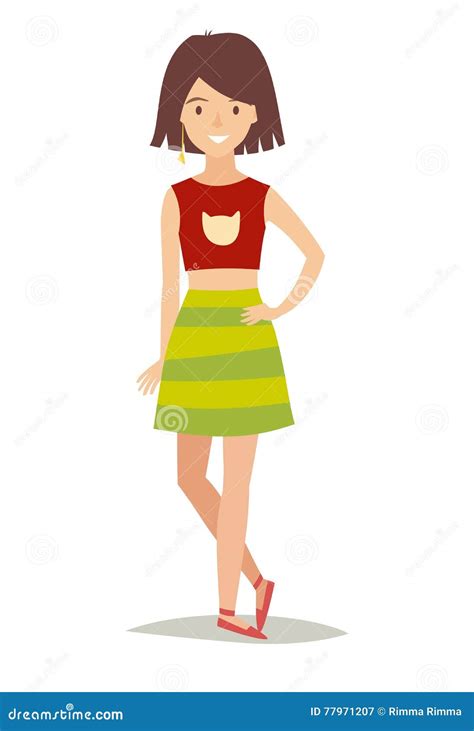 Happy Fashionable Girl In A Skirt. Daughter Standing On White Background Stock Vector ...