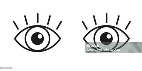 Black Isolated Outline Icon Of Pair Eyes With Eyelash On White Background Set Of Line Icons Of ...