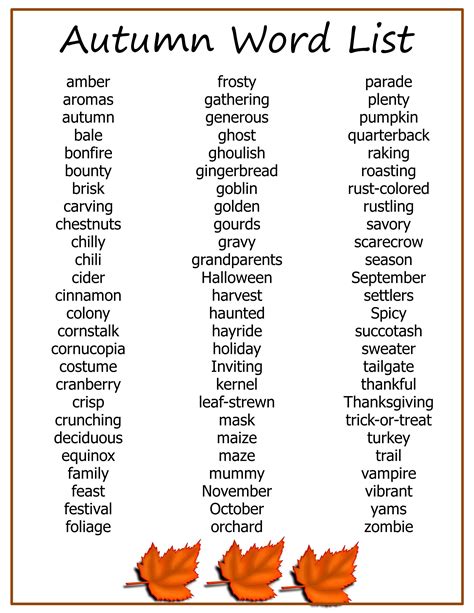 Fun Activities with an Autumn Word List