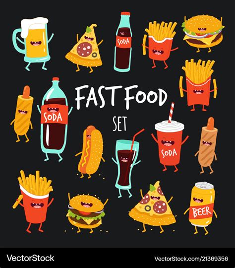 Animated fast food set Royalty Free Vector Image