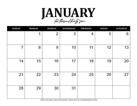 2024 Calendar Template in Word - Free Download!