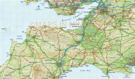 South West England County Road & Rail Map with Regular relief @1m scale in illustrator vector format