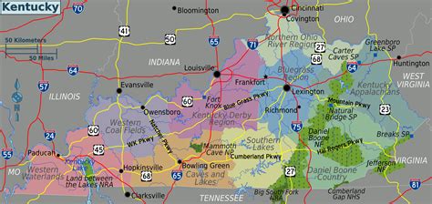 Large regions map of Kentucky state. Kentucky state large regions map | Vidiani.com | Maps of ...