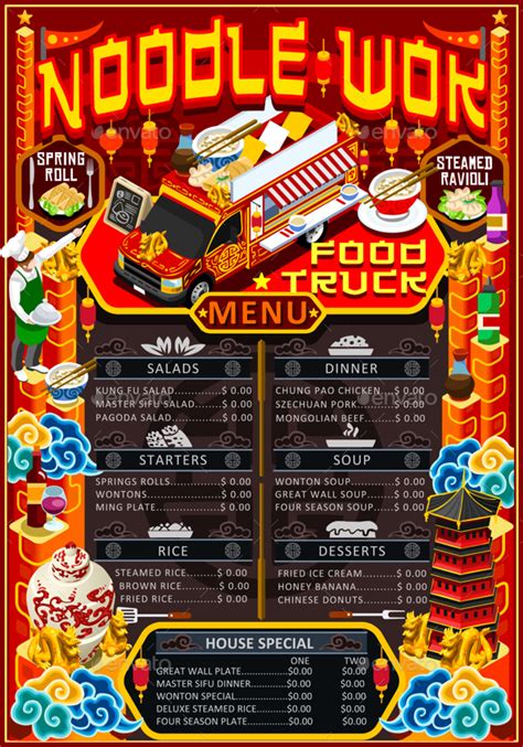 Food Truck Menu Street Food Chinese Wok Festival Vector Poster by aurielaki