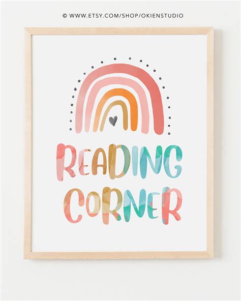 Printable Pink Boho Reading Corner Sign Rainbow Reading - Etsy