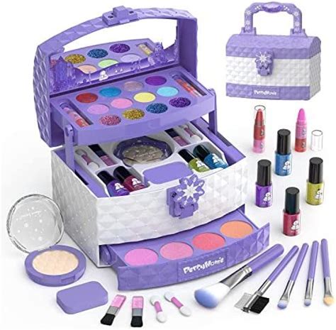 PERRYHOME Kids Makeup Kit for Girl 35 Pcs Washable Real Cosmetic, Safe & Non-Toxic Little Girl ...