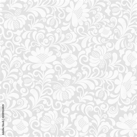 Seamless grey background with white floral pattern. Vector retro illustration. Ideal for ...