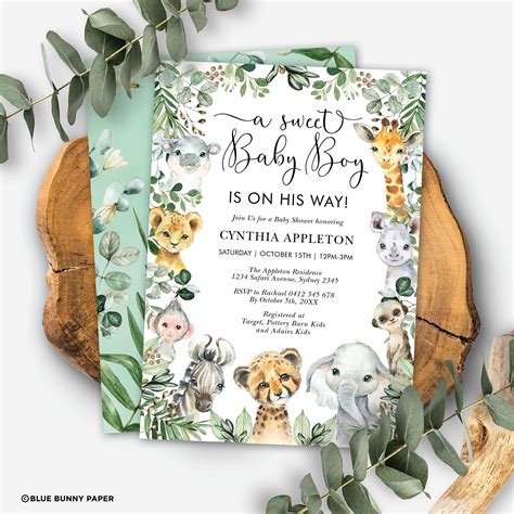 Jungle Animals Baby Shower Invitation Tropical Jungle Baby Shower Digital File Safari Watercolor ...