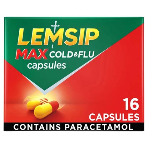 Lemsip Max Cold & Flu Capsules 16 per pack from Ocado