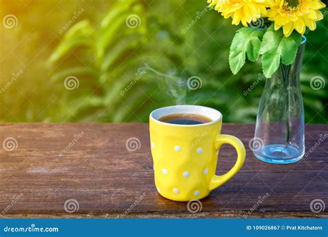 Good Morning Coffee And Yellow Flower Vase Stock Image - Image of greeting, black: 109026867