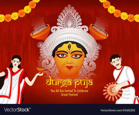 Durga puja invitation card Royalty Free Vector Image