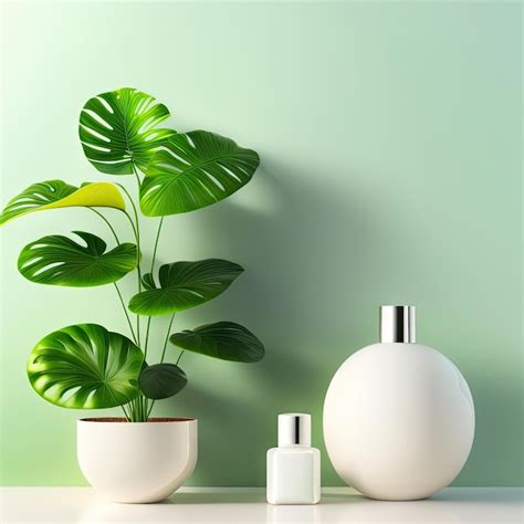 Premium AI Image | Minimal modern white marble stone counter table tropical monstera plant tree ...