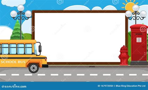 Border Template with School Bus on the Street Background Stock Vector - Illustration of scenery ...